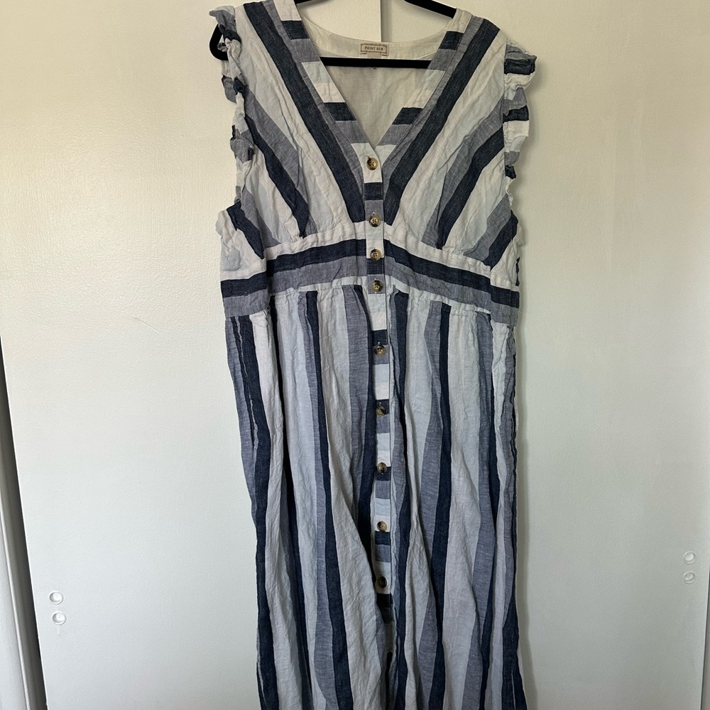 J Crew Point Sur Striped Blue and White Sleeveless Dress size 24